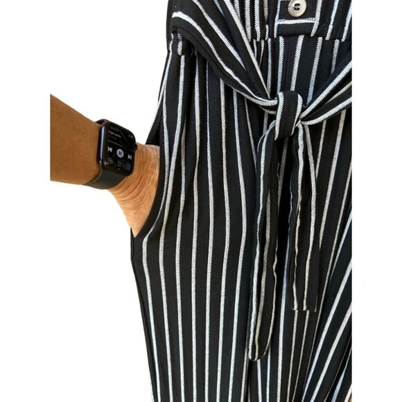 Jolt Black & White Striped Jumpsuit With Button Detail & Tie Waist - Picture 4 of 9